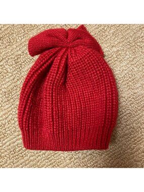 Old Navy Knit Hat Baby Girl 6-12 months Red Bow Accent